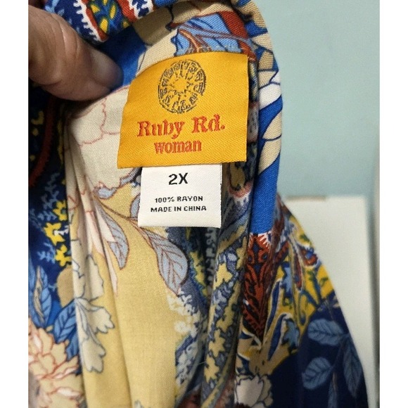 Ruby Rd Sz 2X Ladies Multicolor Boho Mixed Media Tunic Blouse Floral Rayon - Picture 8 of 8